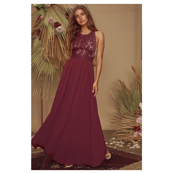 Lulu’s Forever and Always Burgundy Lace Maxi Dress - Picture 1 of 3